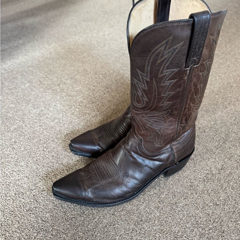 Lucchese Dark Brown Leather Western Cowboy Boots for Men